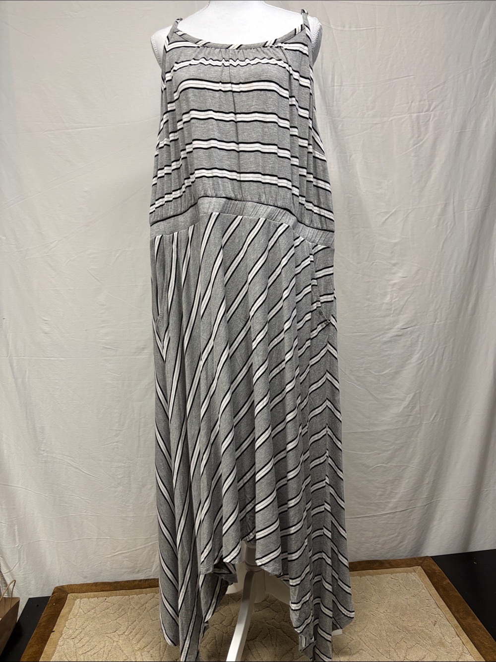 Penningtons Gray and White Striped Maxi Dress